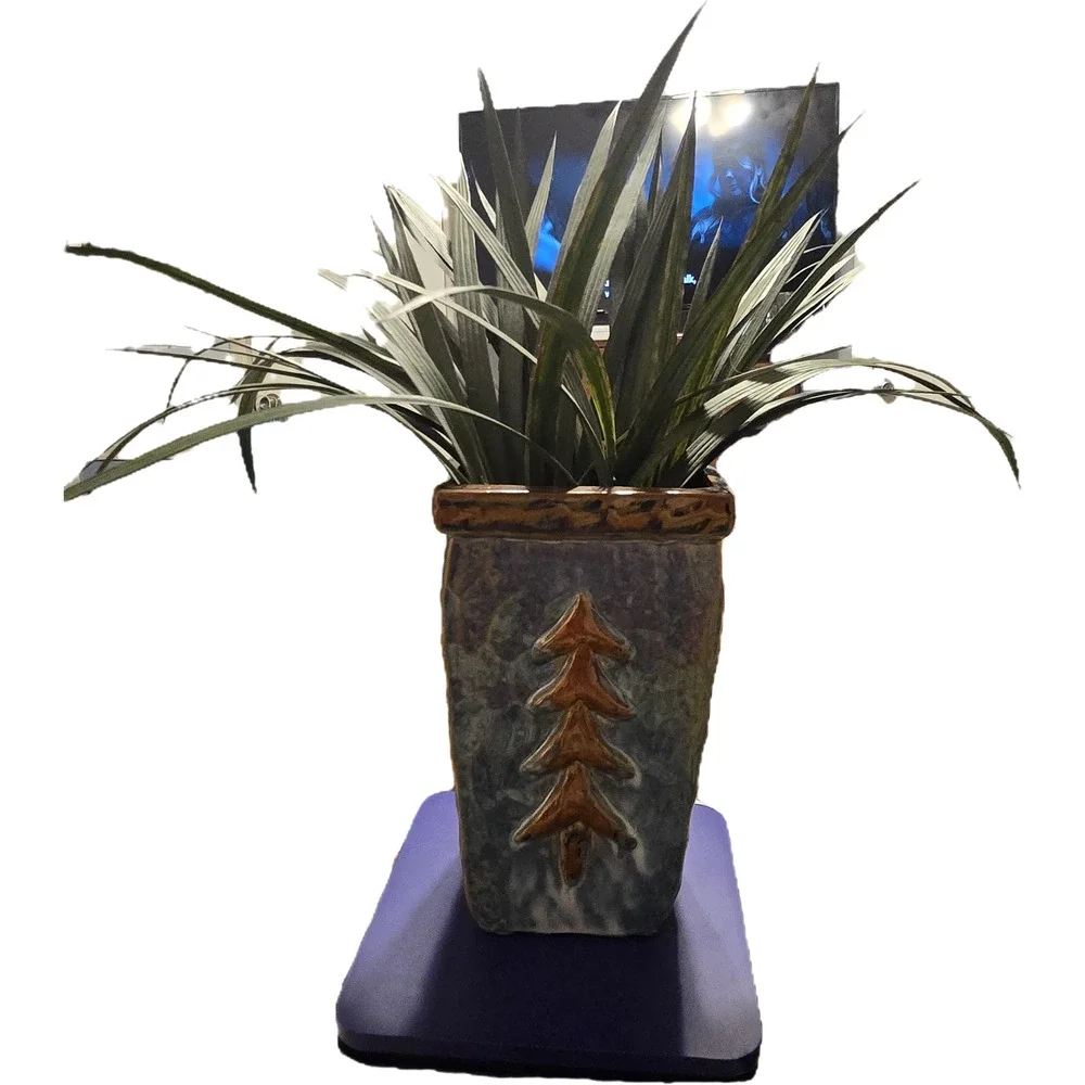 Blue Pottery Vase with Faux Grass Decor from Napa Valley